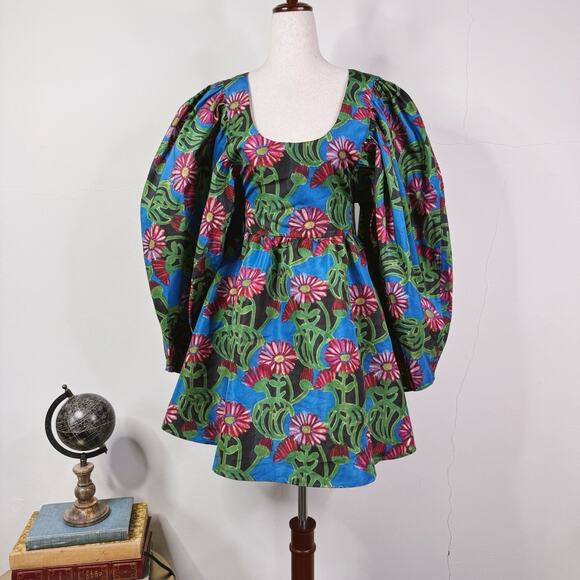 La Double J Gerber Floral Dolly Mini Dress Size Small Faille Floral Puff Sleeve - Picture 1 of 11